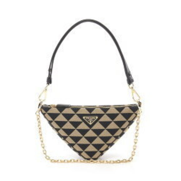 Prada Triangle Shoulder Bag Leather Beige Black - Picture 1 of 5